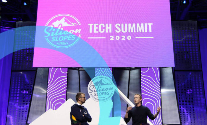 Mark Zuckerberg talks to the host at the Tech Summit 2020 panel