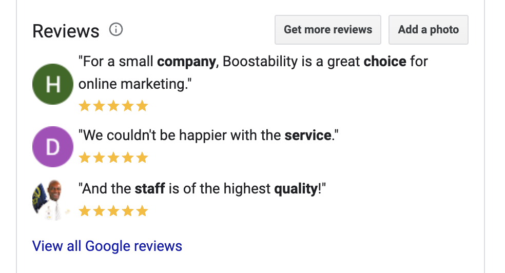 example of 5 star google reviews