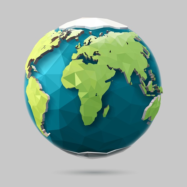 Vector low poly earth illustration. Polygonal globe icon.