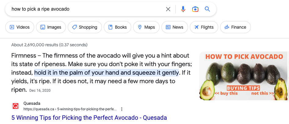 featured snippet screenshot